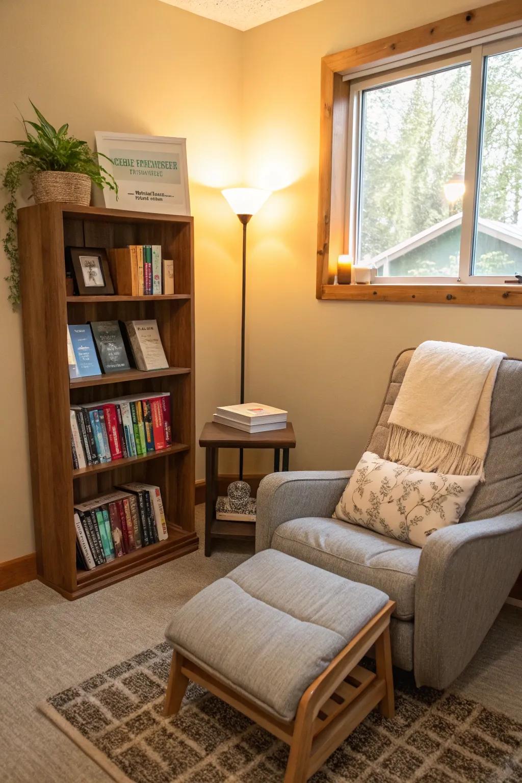 Read and relax: A library corner for knowledge and inspiration.