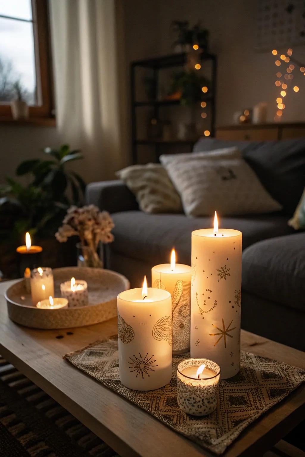 Handcrafted candles for a warm, inviting atmosphere.