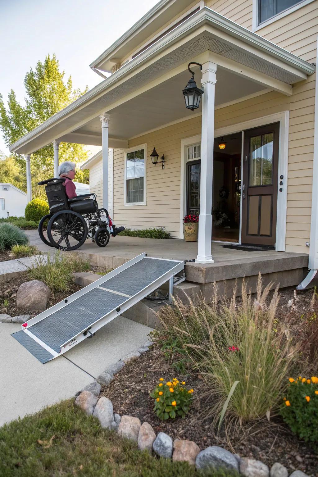 A convenient portable ramp for temporary or travel needs.