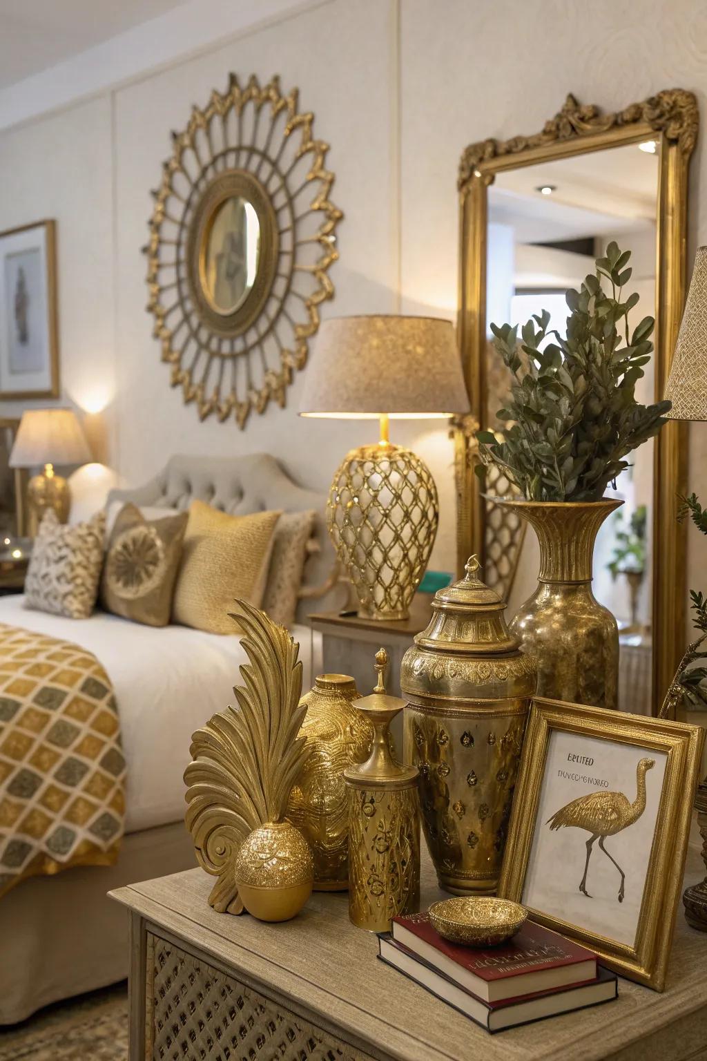 Varied gold decor adds a personal touch.