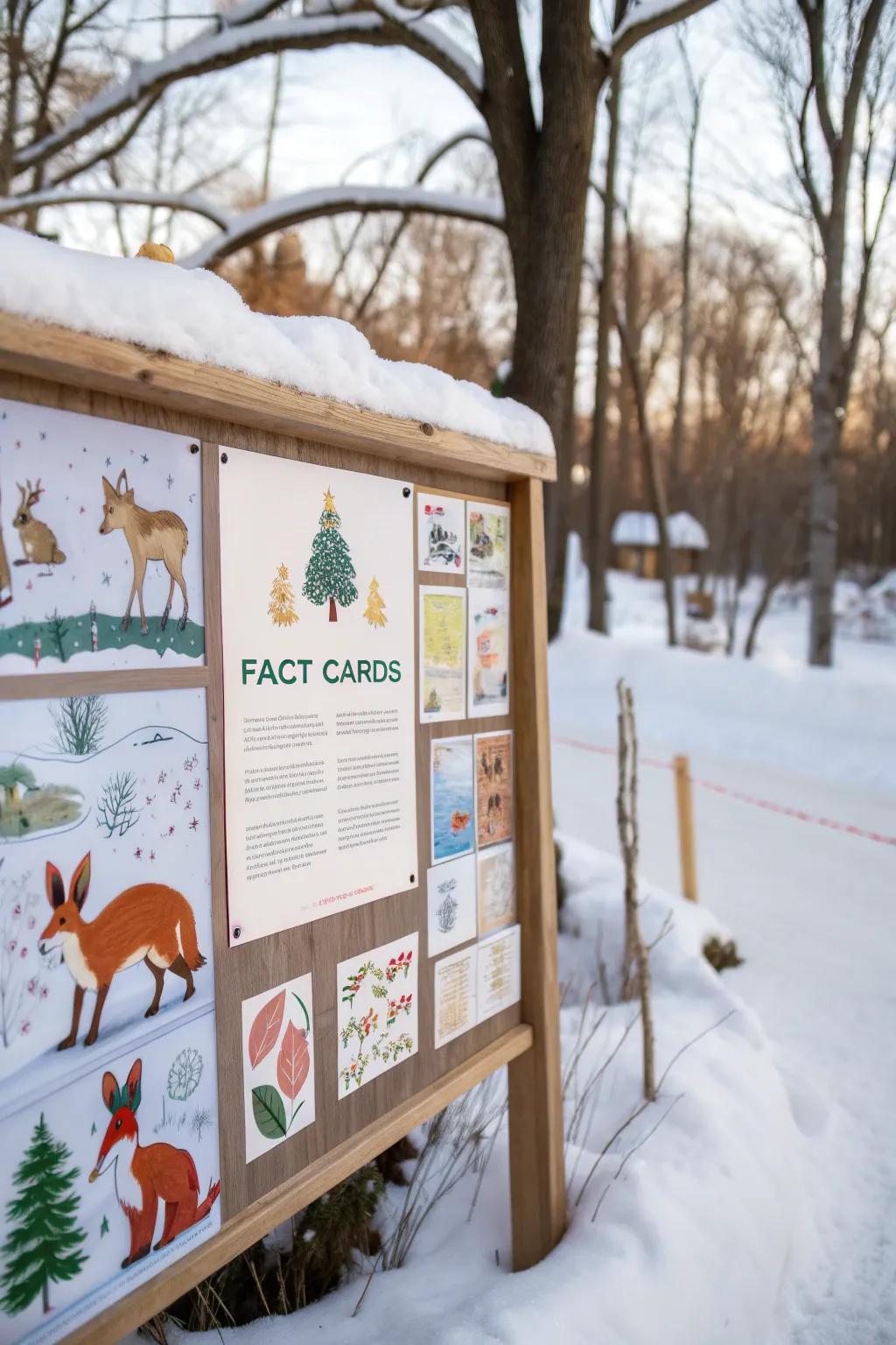 Seasonal creatures on display with educational fact cards create an informative board.
