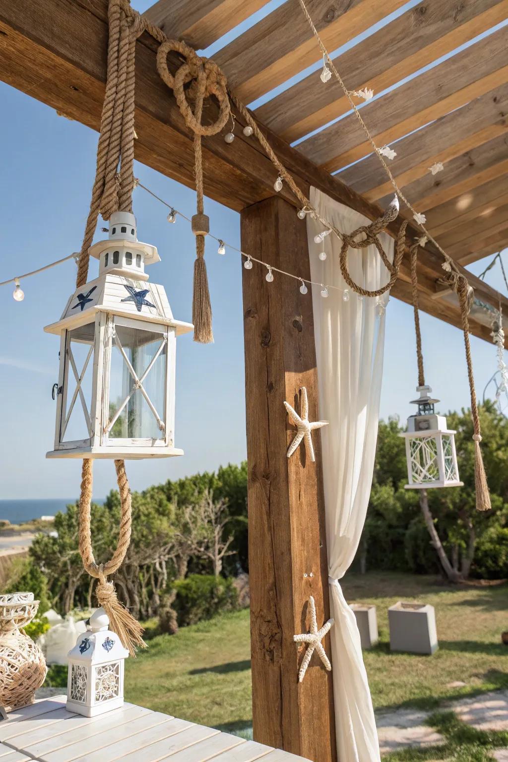 A seafaring-themed patio shelter with country charm.