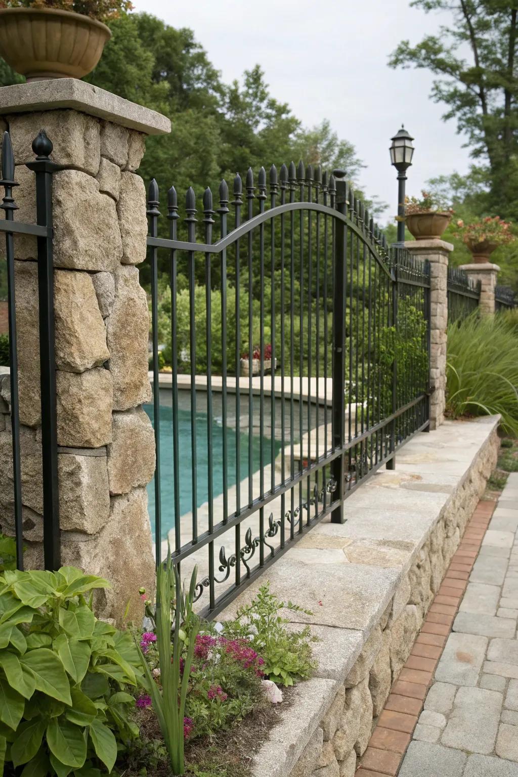 Textured finishes on the metal rod barrier mimic natural elements.