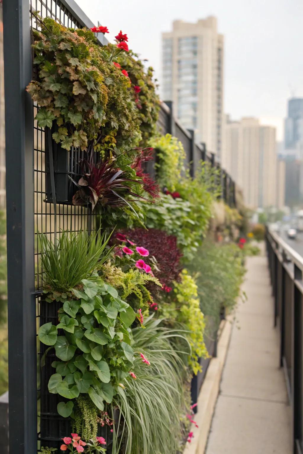 A lush wall garden making the most of vertical space.