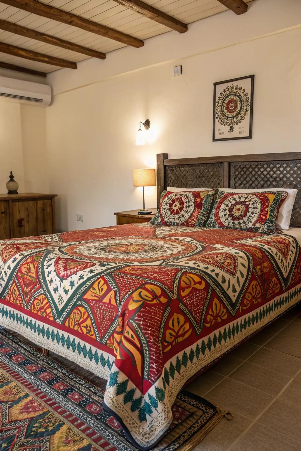 Statement bedding personalizes the space.