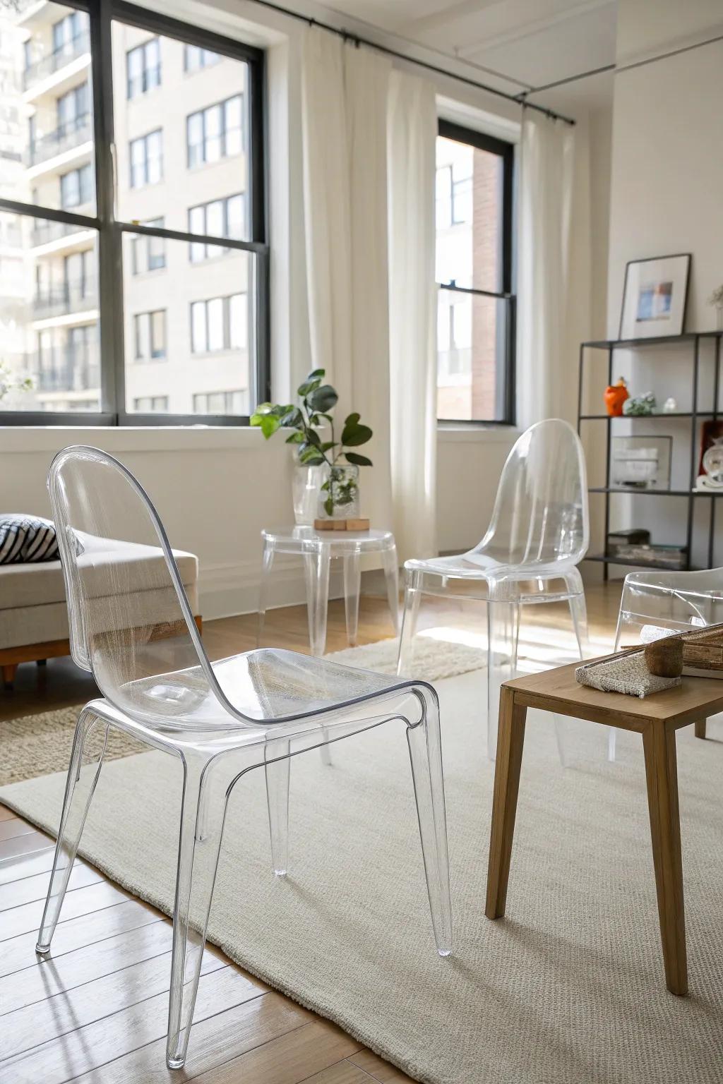 Transparent pieces maintain an airy, uncluttered look