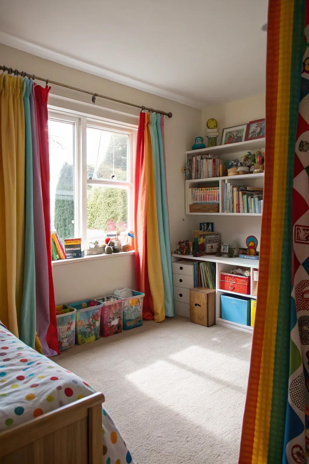 A bright touch using bold, eye-catching curtains.