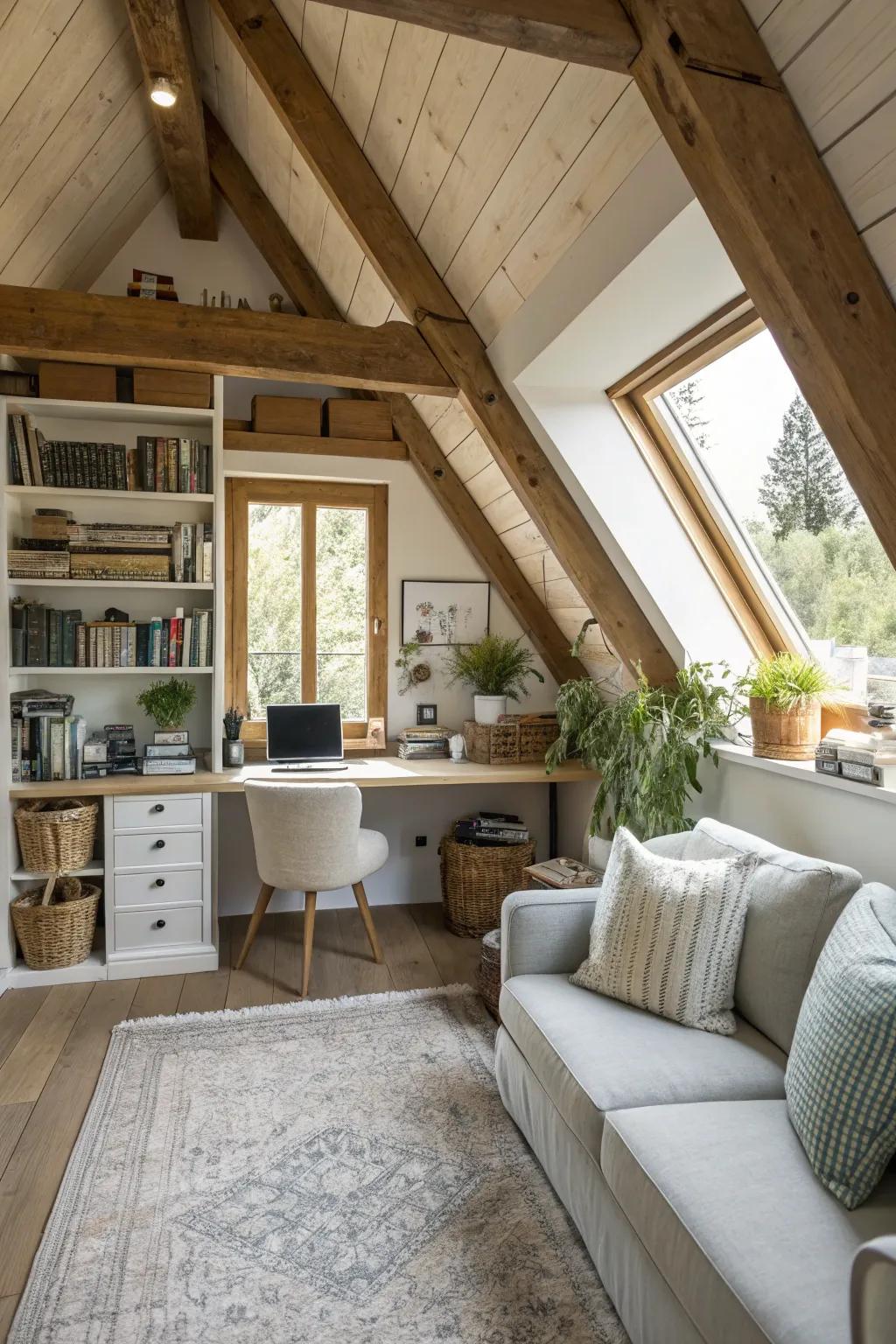 Create a private home office within your attic for focused work.