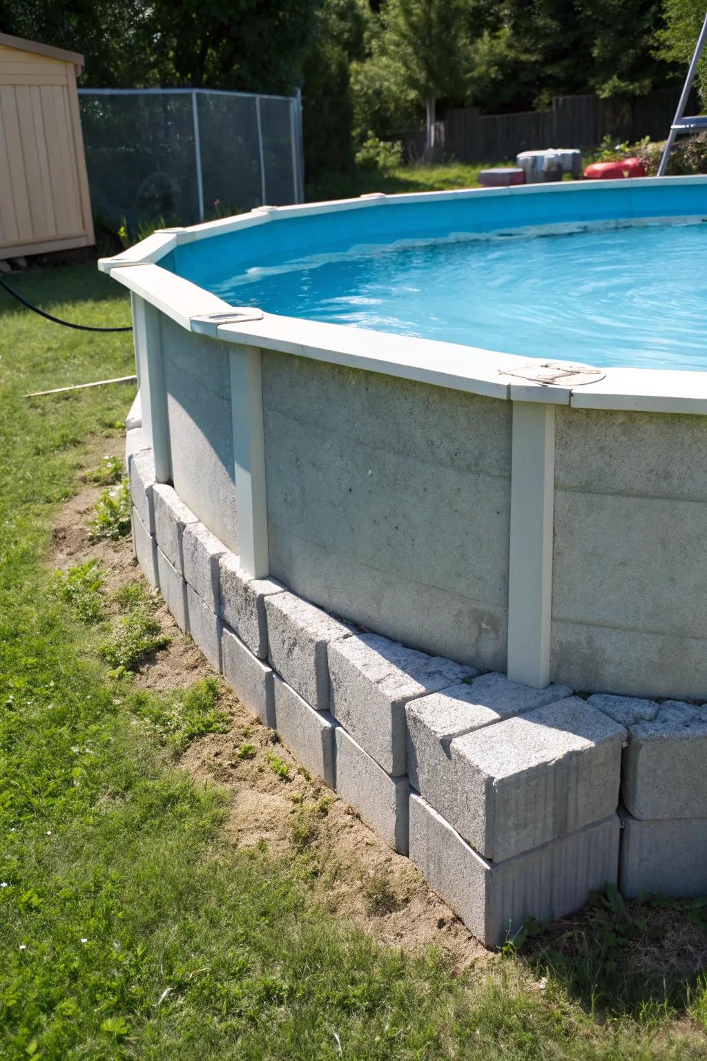 Cement bricks deliver a strong and reliable pool foundation.
