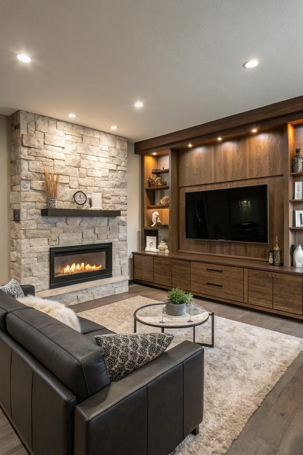 A hidden screen balances aesthetics and functionality.