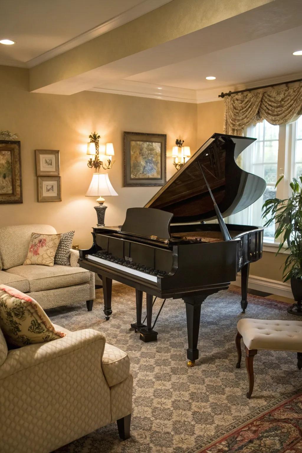 A cozy corner nook offers an intimate musical experience.