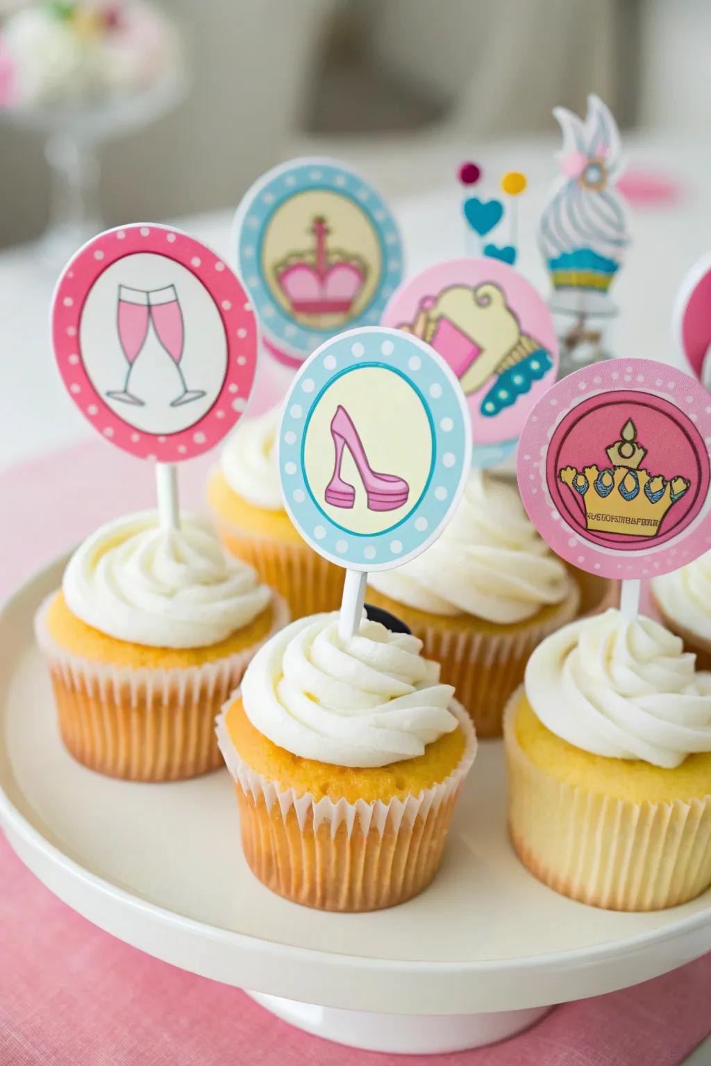 Delightful cupcakes adorned with themed toppers.
