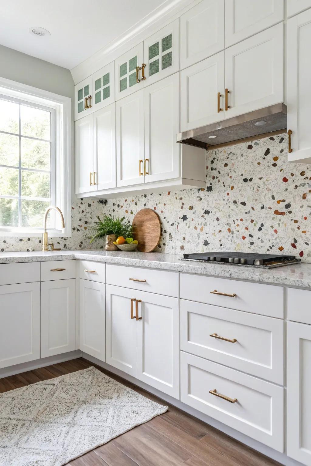 Terrazzo tiles offer a lively blend of shades.
