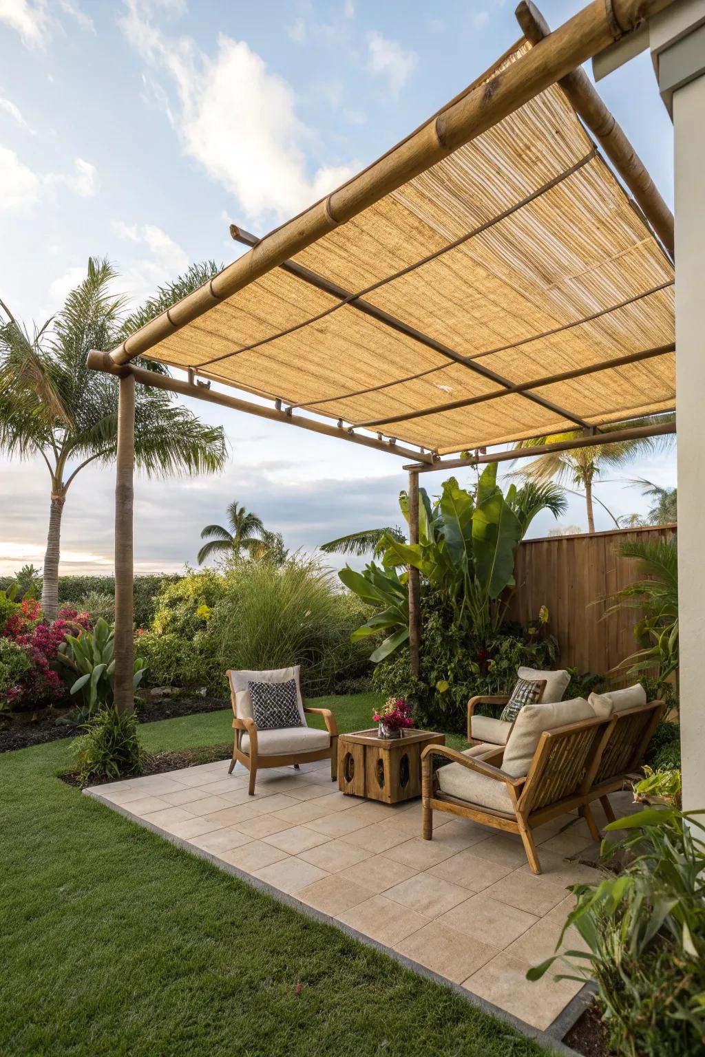 Add natural allure with bamboo awnings.