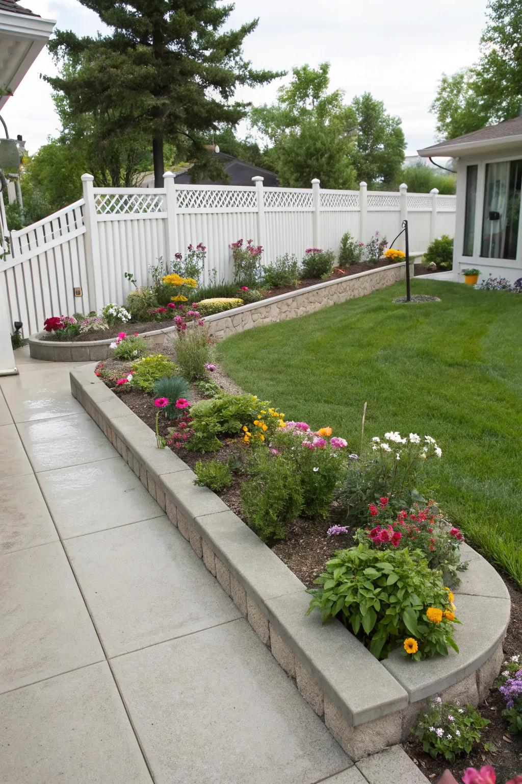 Concrete edging helps keep your garden space neat and organized.