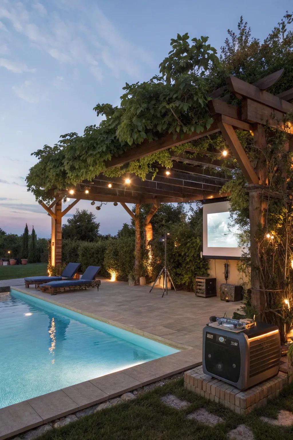 Smart tech transforms pergolas into entertainment centers.