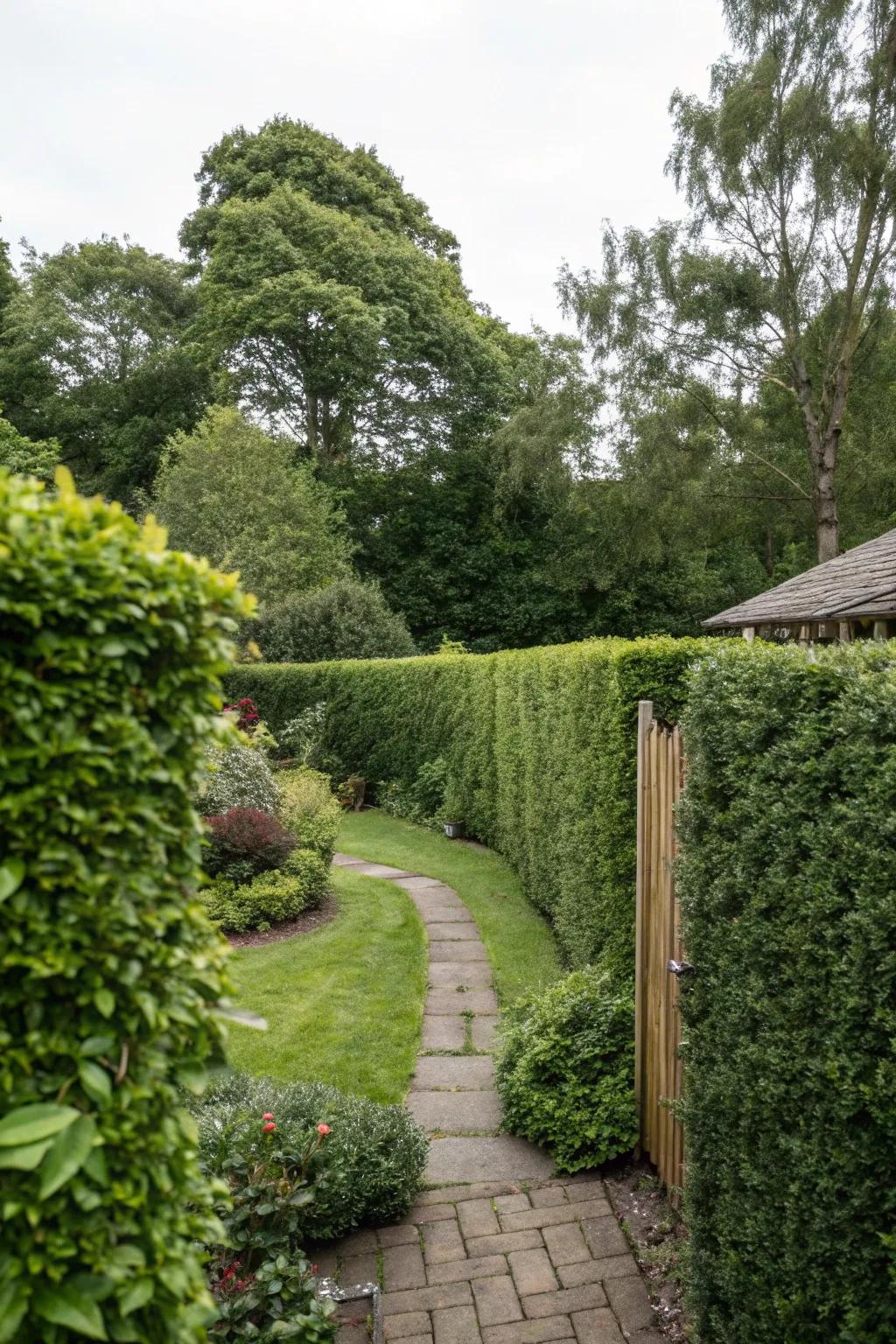 Green hedges give a classic privacy option.