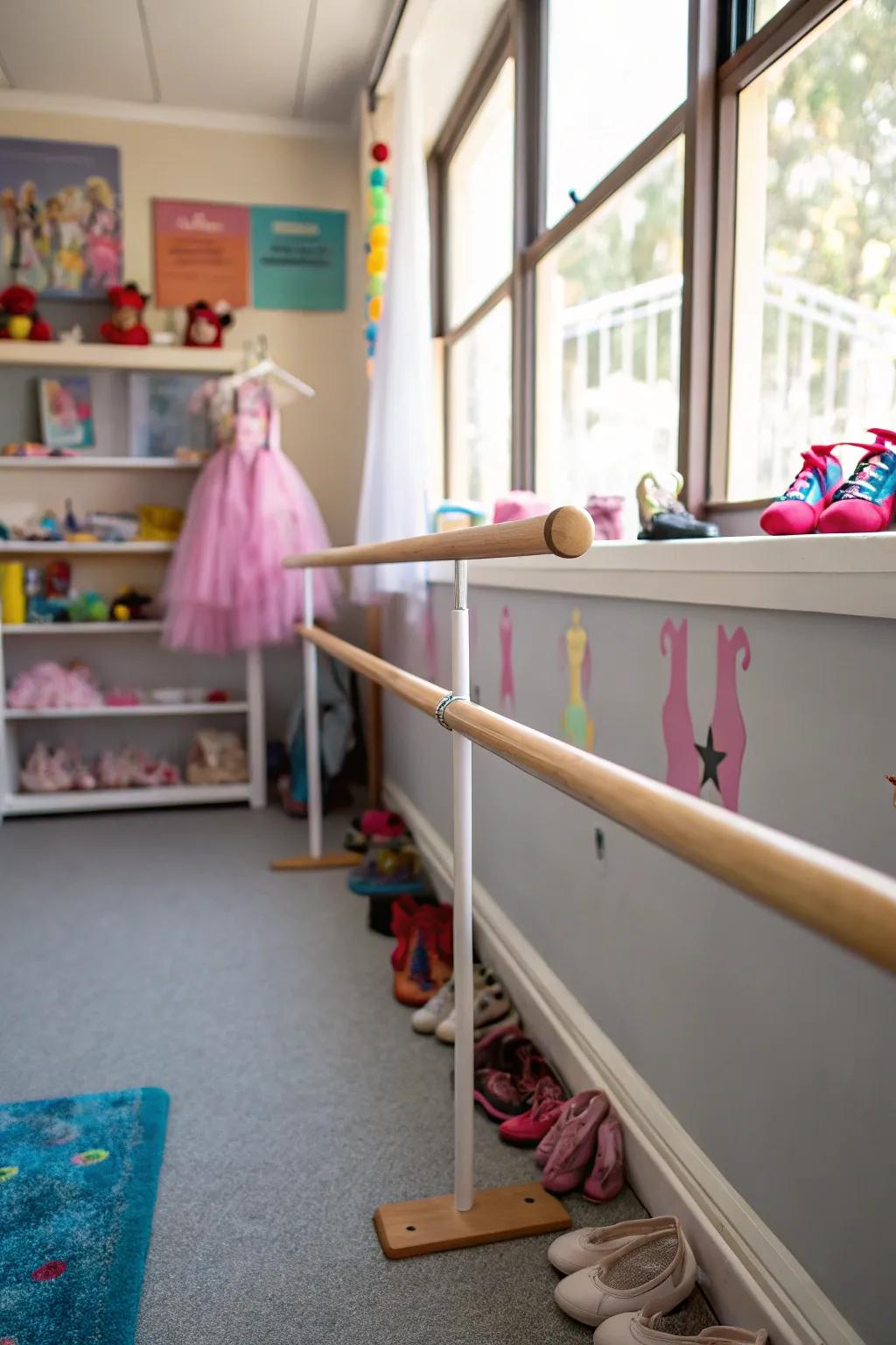 A ballet barre adds functionality and authenticity.