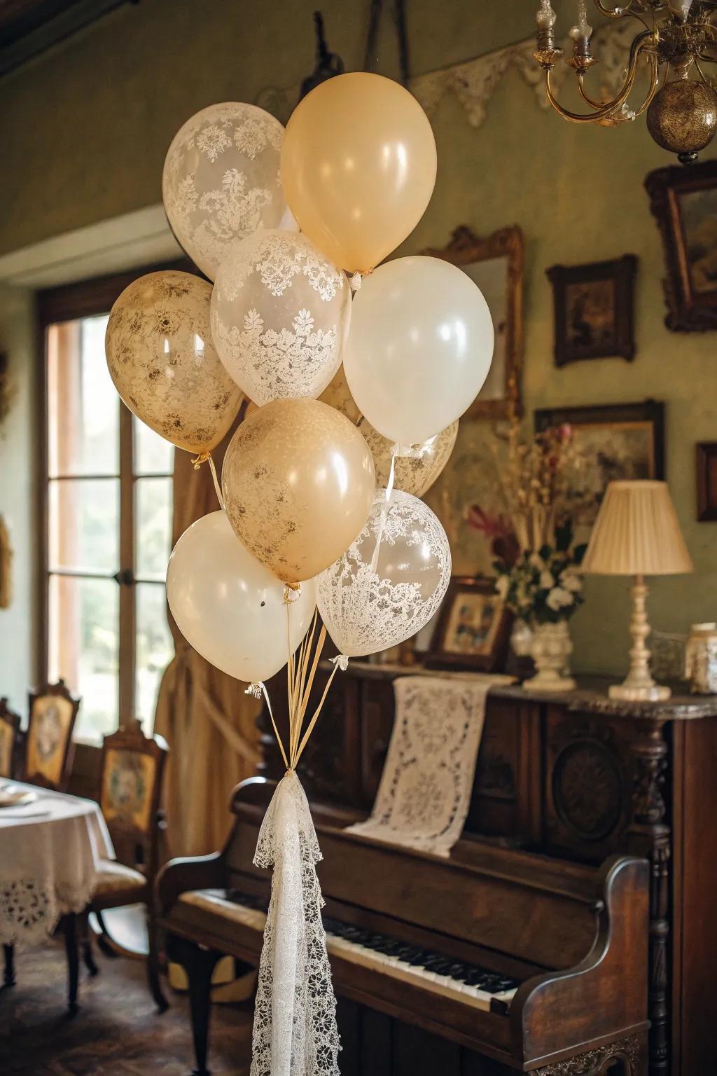 A vintage-themed balloon display that complements antique decor with nostalgic charm.