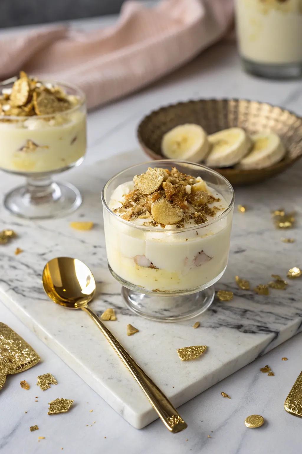 Edible gold leaf adds a touch of elegance and luxury.