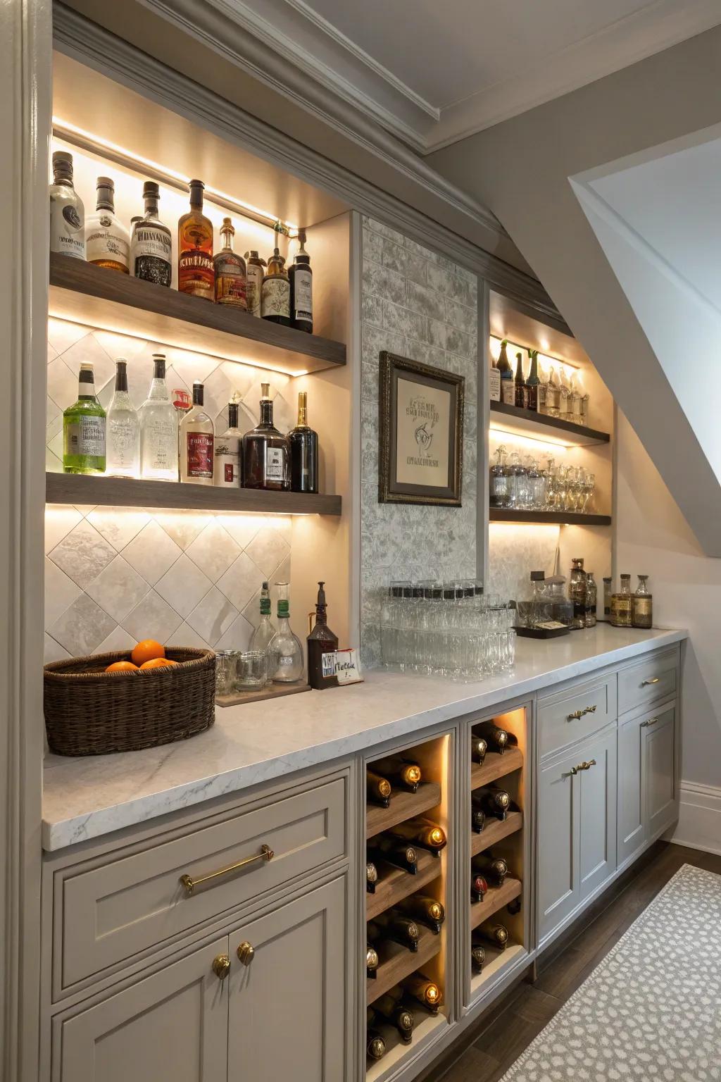 Hidden shelves provide a smooth storage solution.