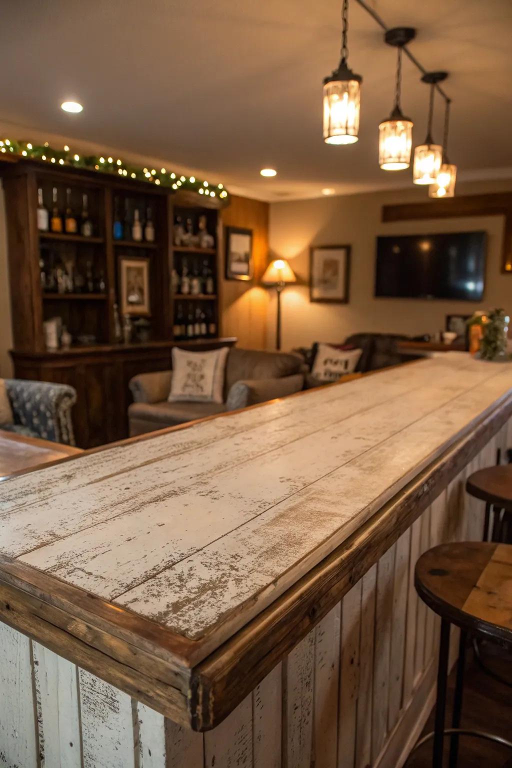 Distressed finishes bring vintage charm.