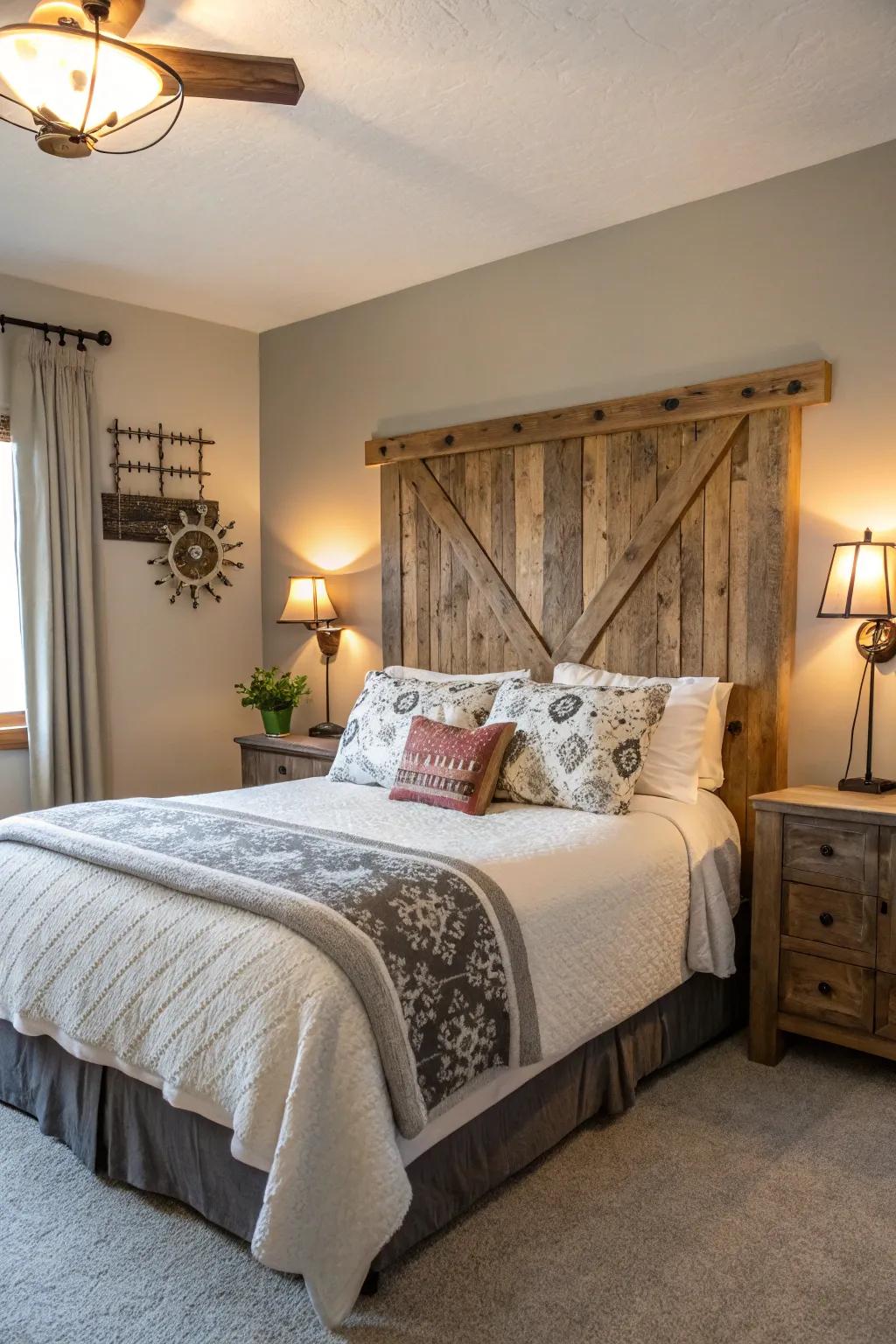 Enhance your bedroom with a barn wood headboard.
