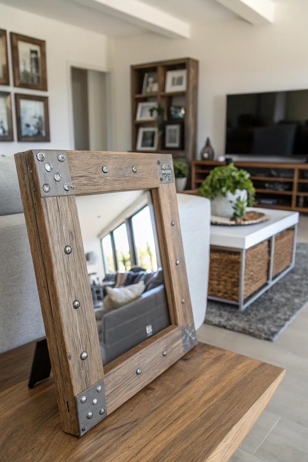 Varied-materials reclaimed wood frame for a modern variation.