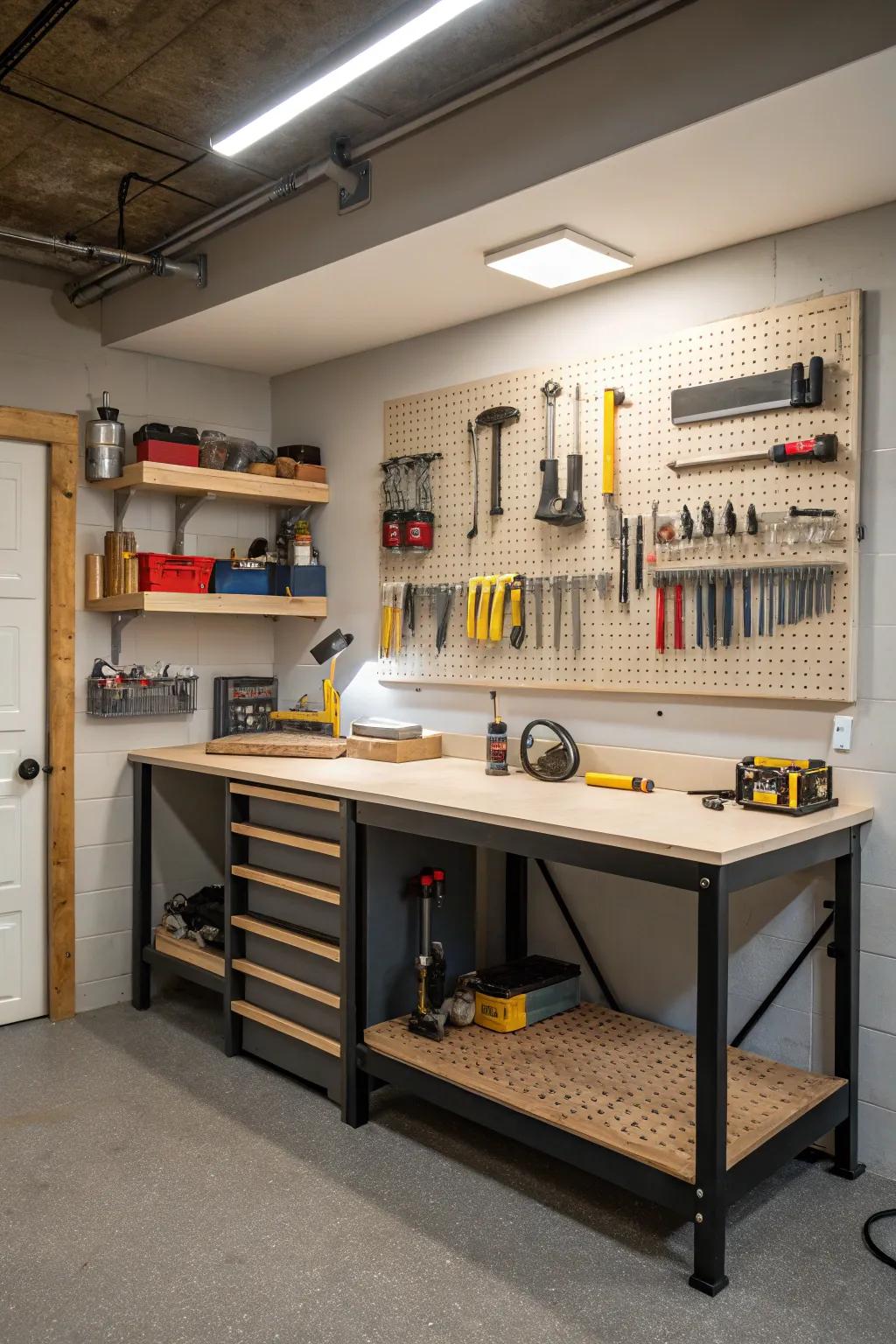 A designated workshop area fosters productivity and organization.