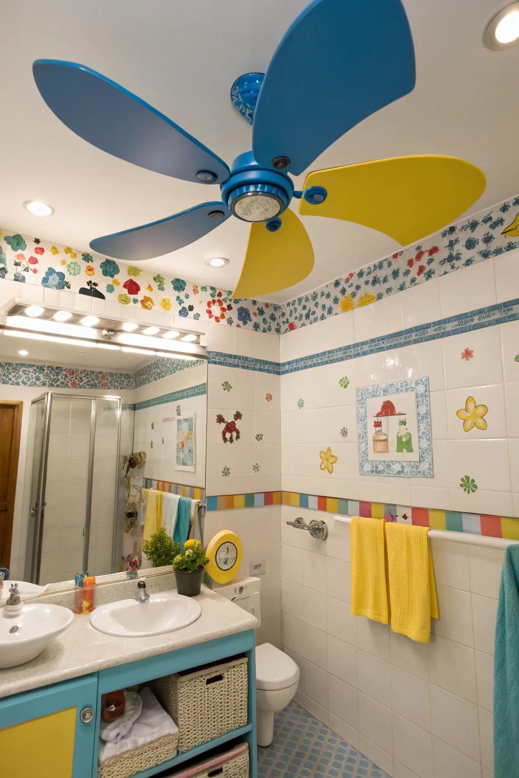 A whimsical bathroom showcasing a playful fan design.