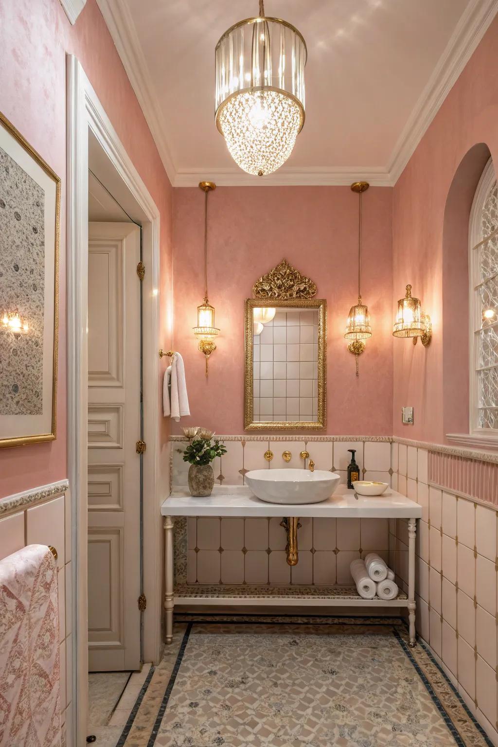 Pale rose hues create a gentle and soothing bathroom.