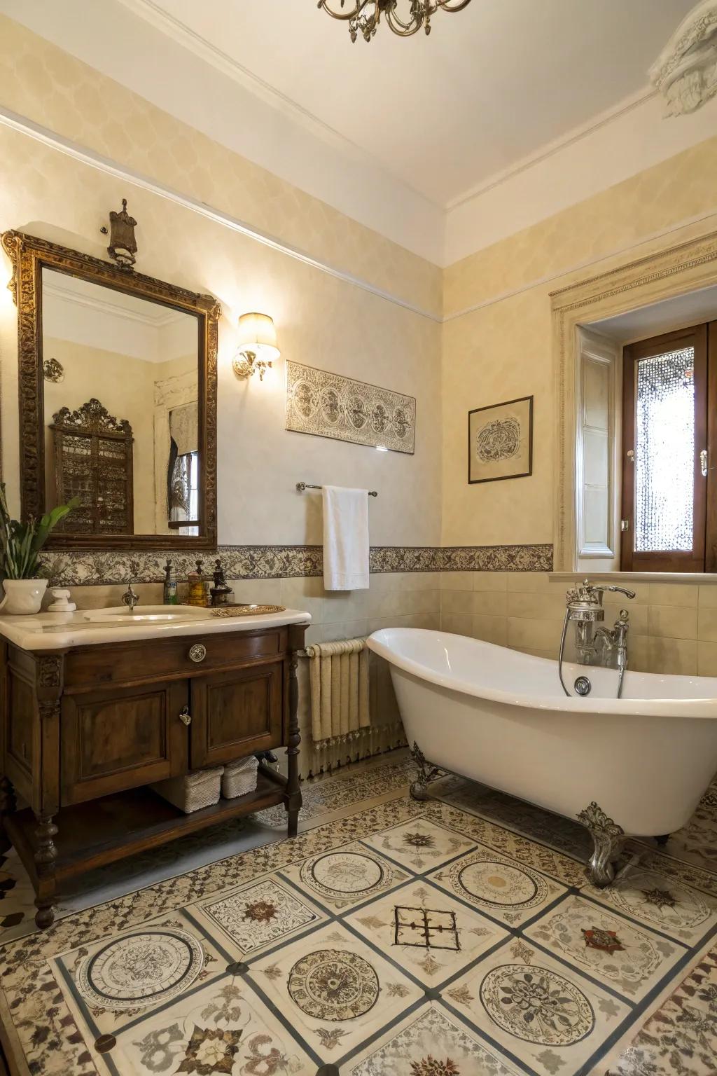 Ivory walls provide warmth and sophistication to the bathroom.