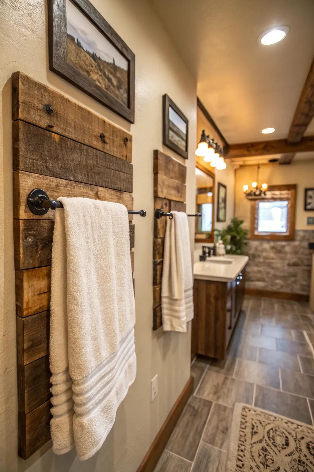 Reclaimed wood contributes warmth and texture to your bathroom.