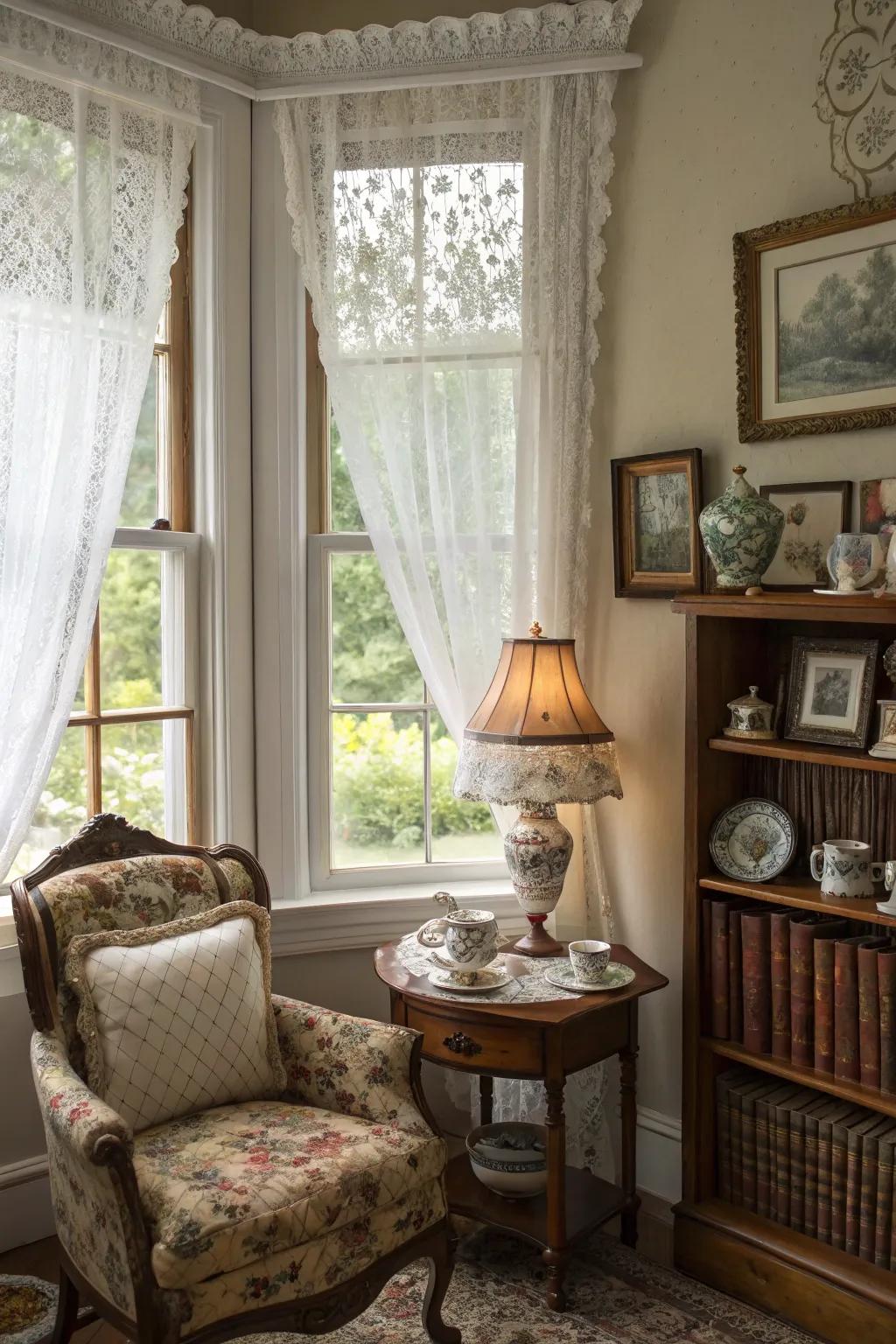 Add charm to your bay window with vintage furniture and décor.