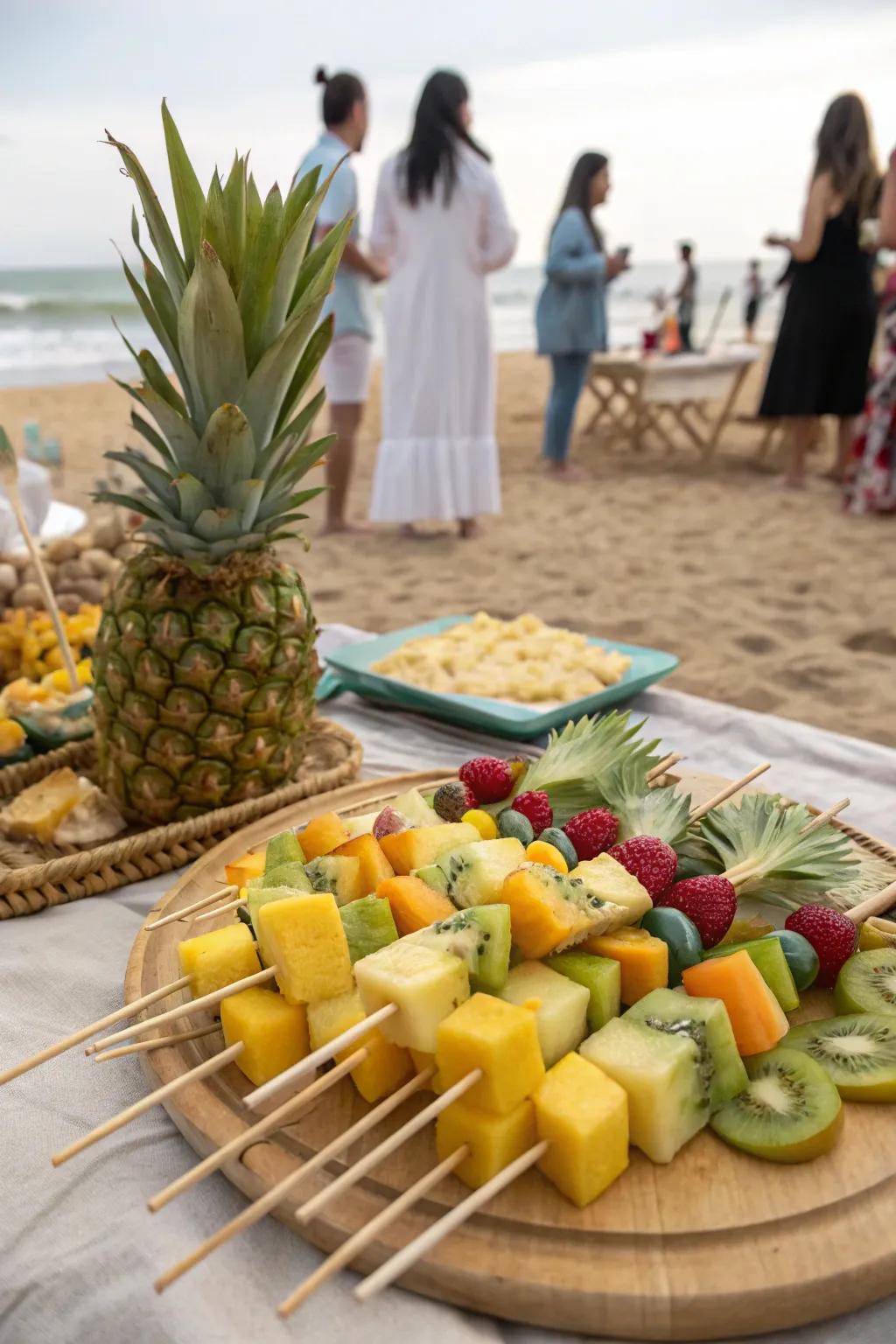Exotic fruit kabobs present an explosion of shades and tastes.