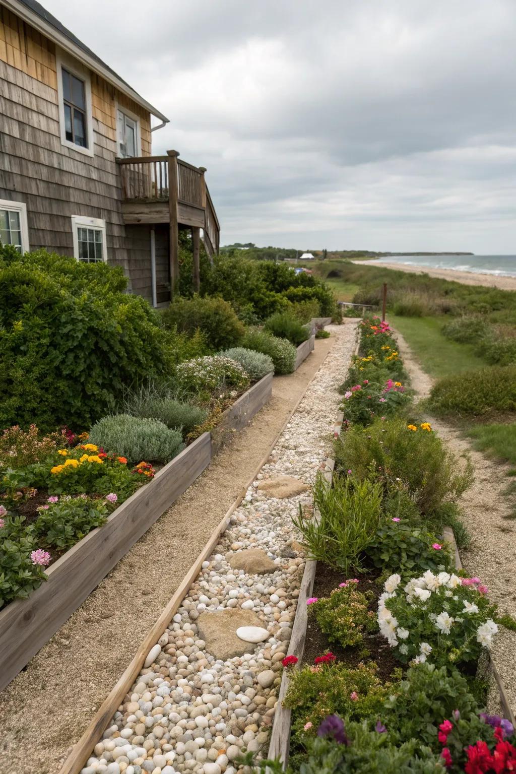 Sea shell borders adding a shoreline touch to the garden.