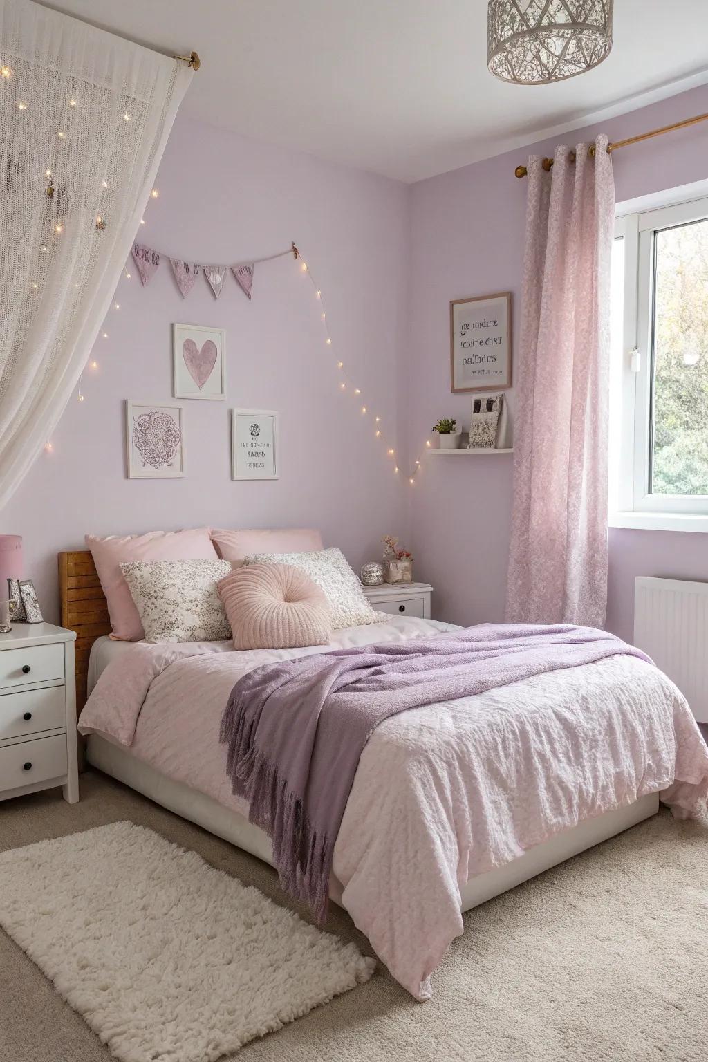 Pleasing pastels deliver a soothing and charming atmosphere into your sleeping quarters.