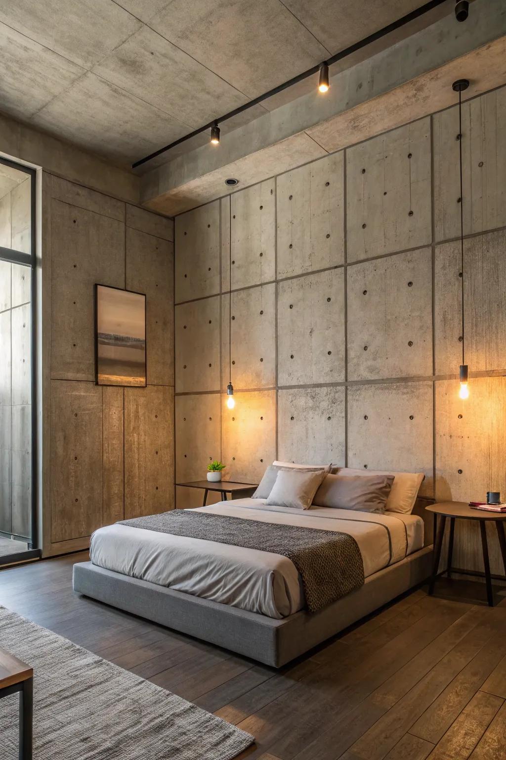 Concrete panels introduce a modern industrial edge.