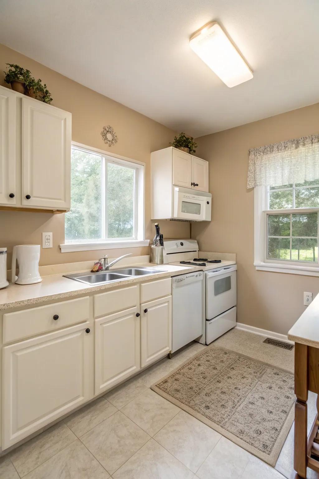 Minimal decor lets the elegance of beige and white radiate.