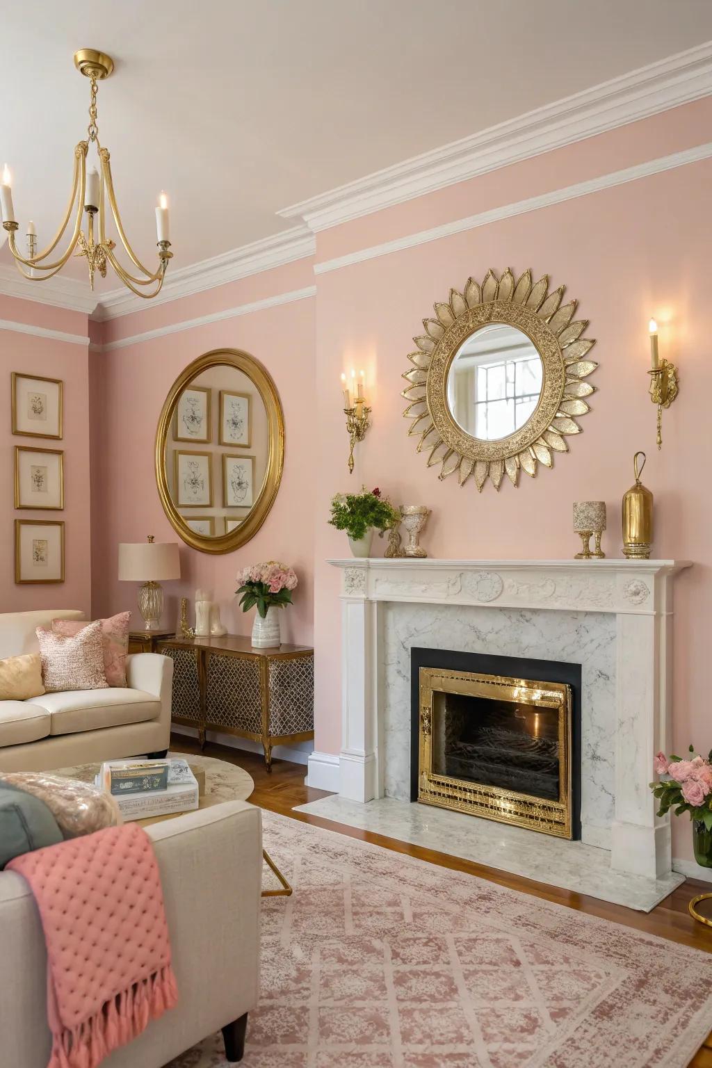 Rose walls create a romantic and cozy environment.
