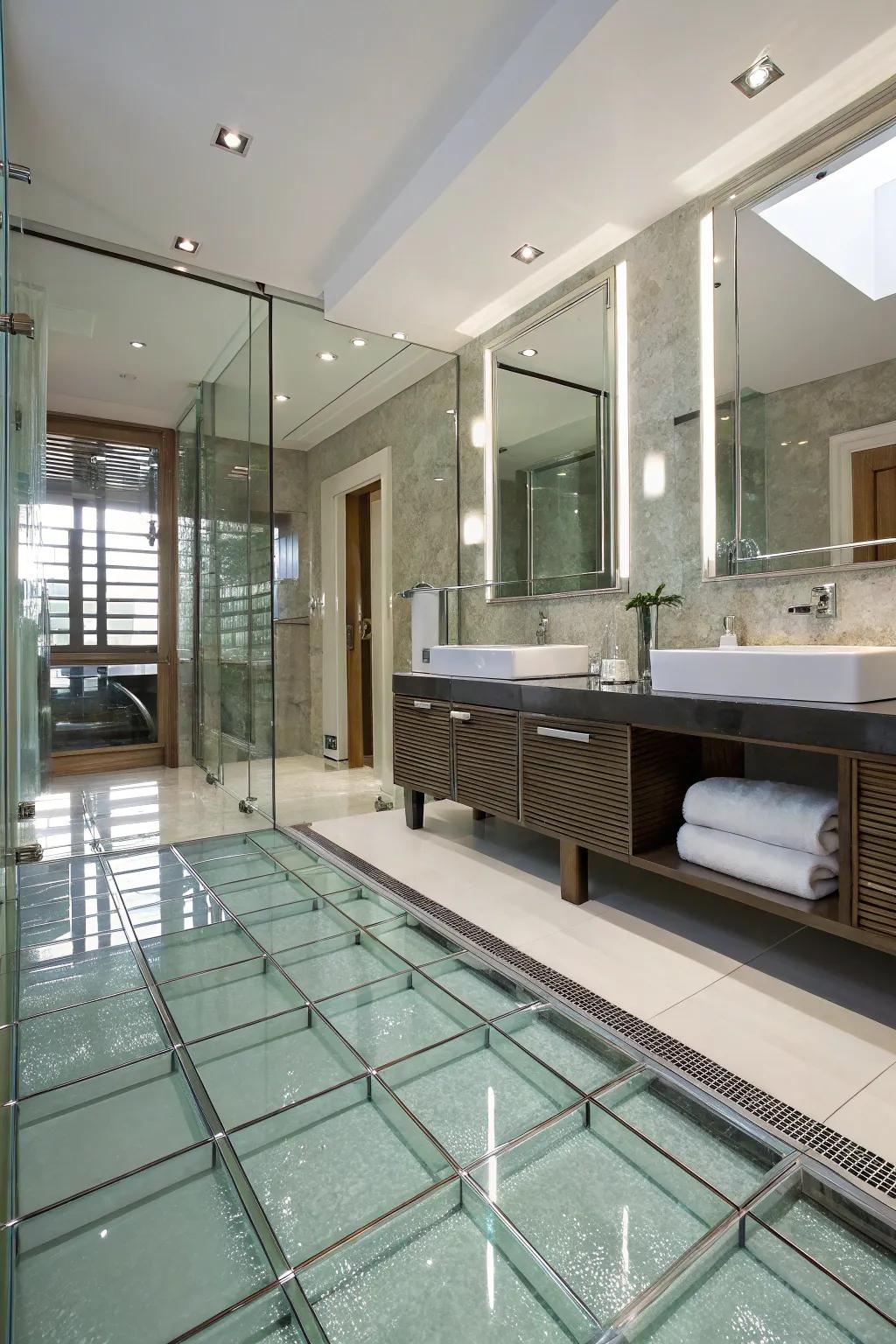 Crystal tiles create a sleek and modern ambiance.