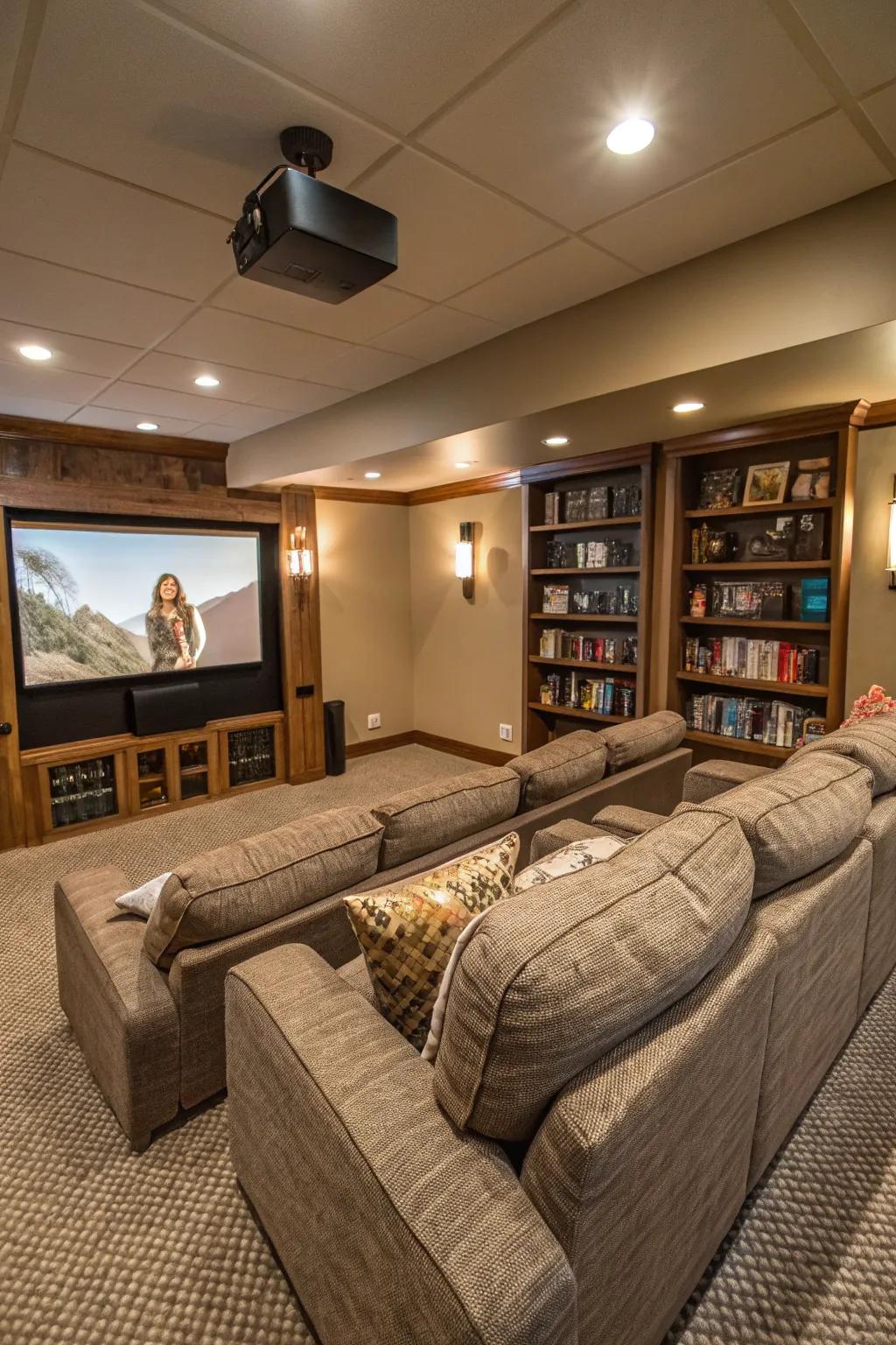 Modular seating offering flexibility for families in a home theater setting.