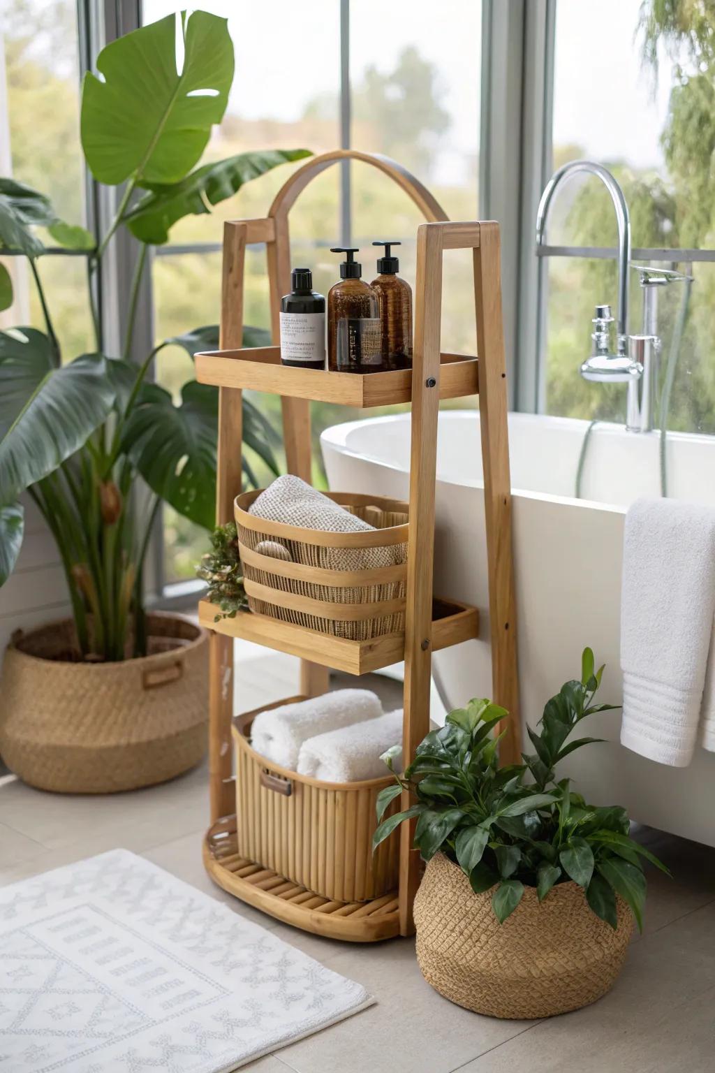 Choose an eco-friendly bamboo shower organizer for sustainable elegance.