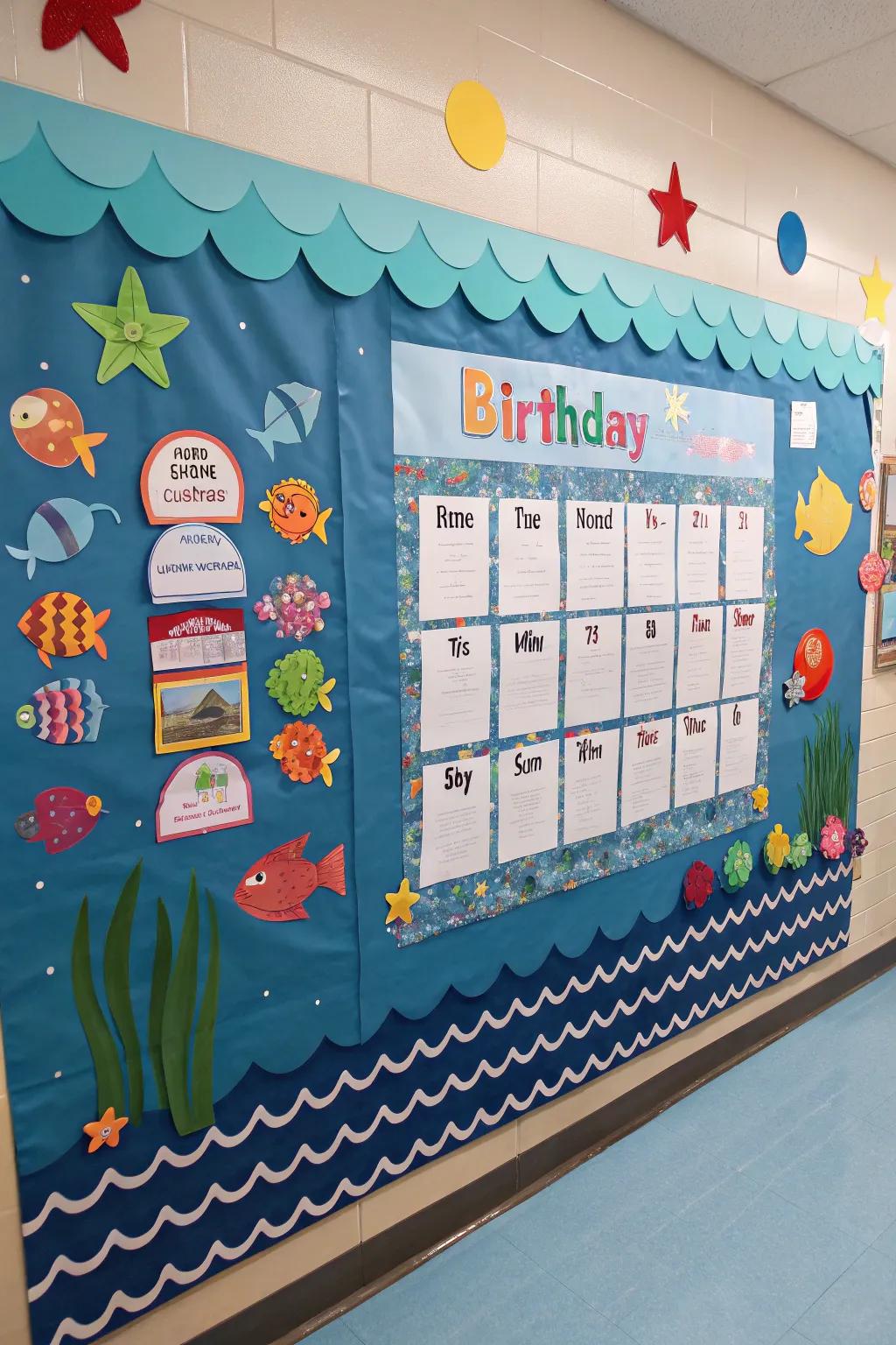 Sea-themed birthday display for a splash of fun.