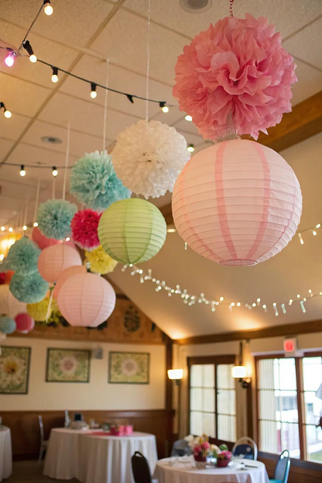 Ceiling hangings add dimension and flair.
