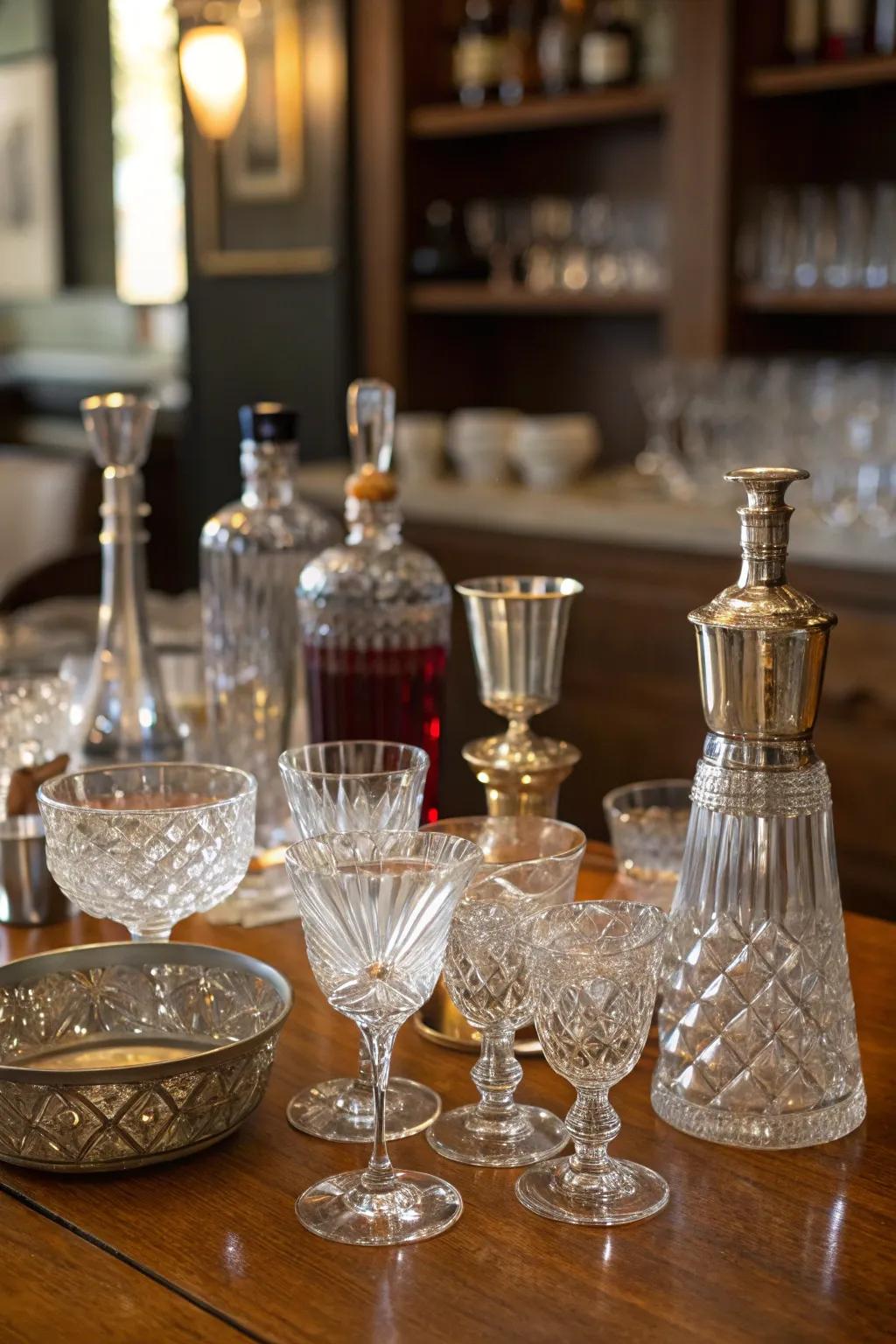 Vintage glassware injecting grace and charm