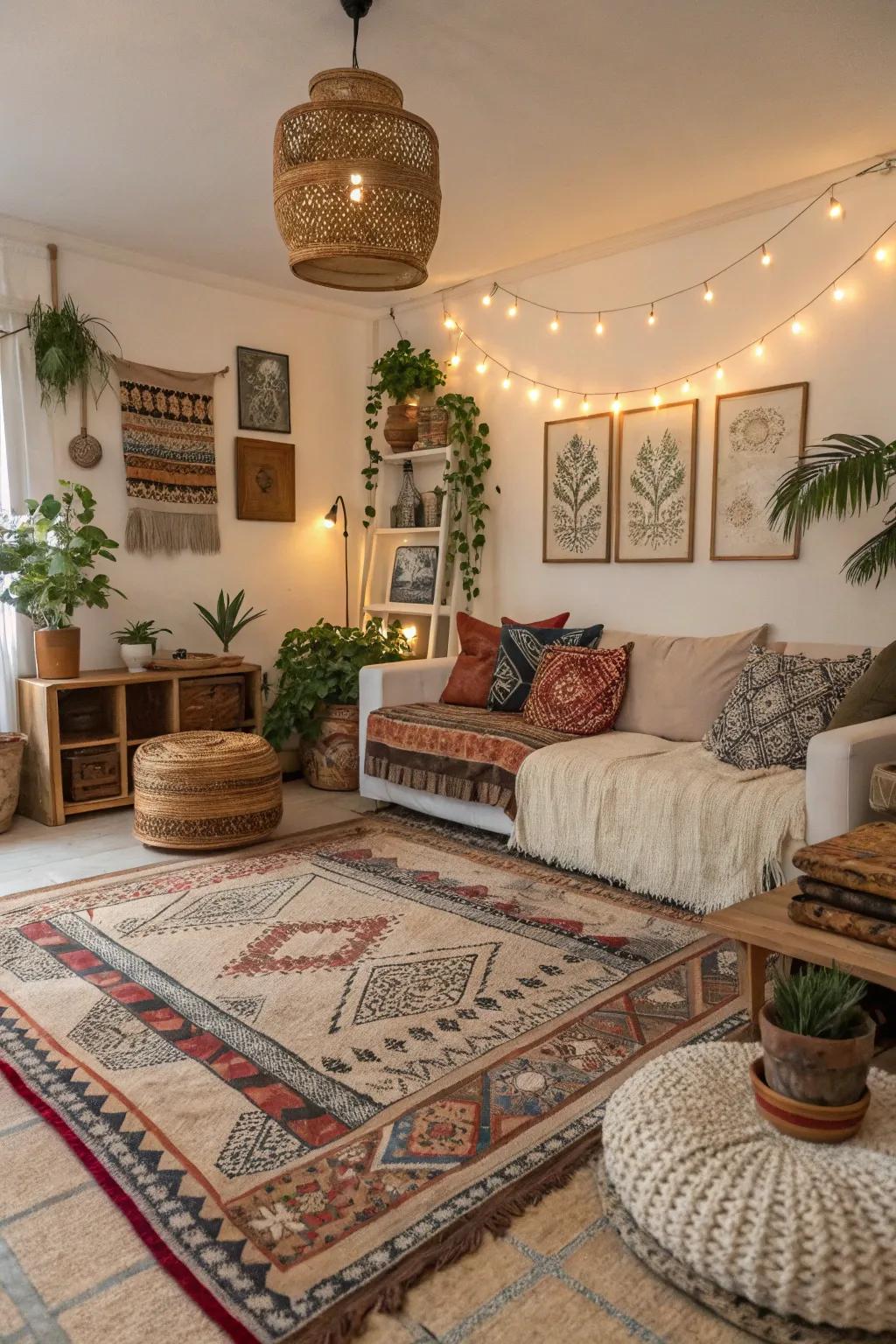 Layered floor coverings offer a plush foundation.