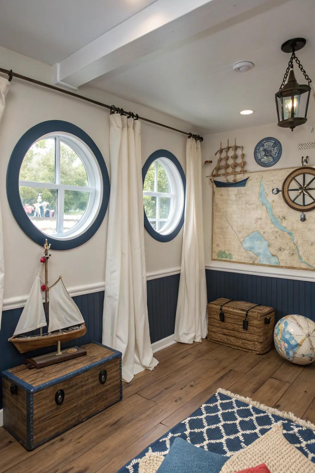 A nautical theme adds a unique and relaxing atmosphere.