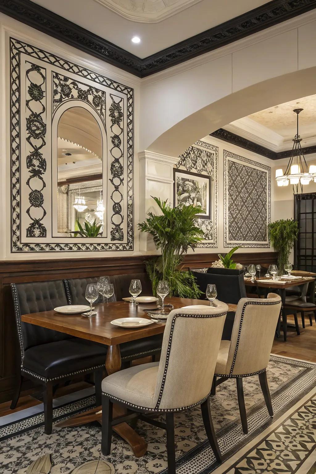 Timeless black and white borders offer chic elegance.