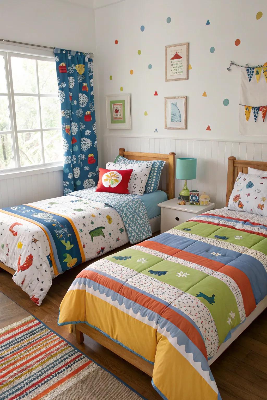 Playful bedding can easily refresh the room&rsquo;s look.